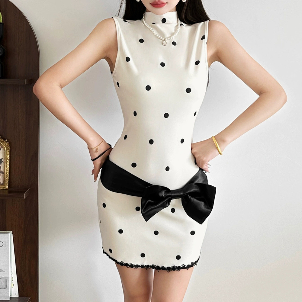 ZARA Winter Retro Polka Dot Print Sleeveless Waist Slimming Dress